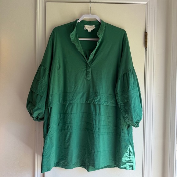 Pomander Place Tops - Pomander Place Women Green Pintuck Tiered Balloon Sleeve Tunic Top Y22657T M